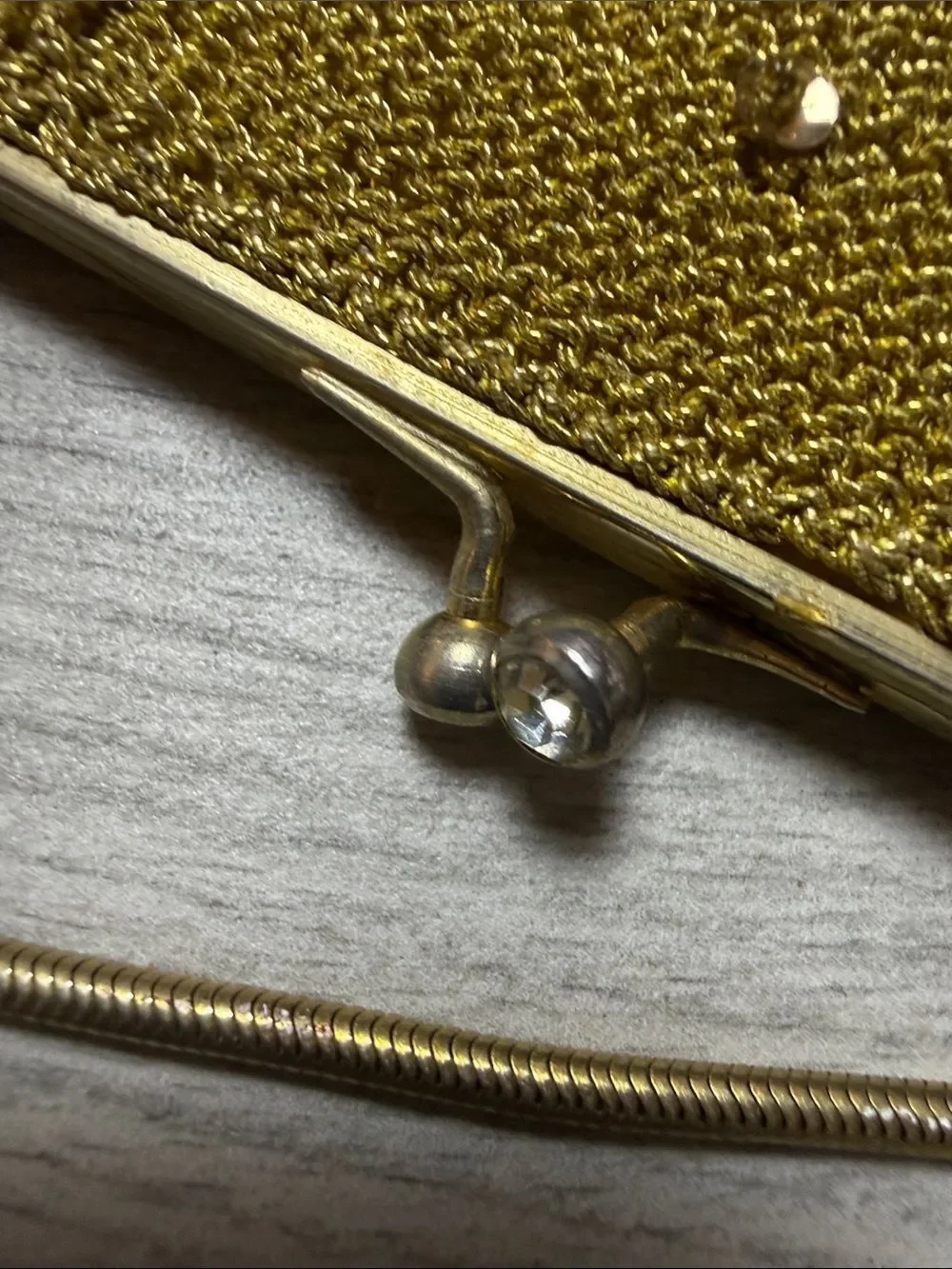 Vintage Gold Beaded Evening Bag with Fringe and Diamond Accented Snap Closure